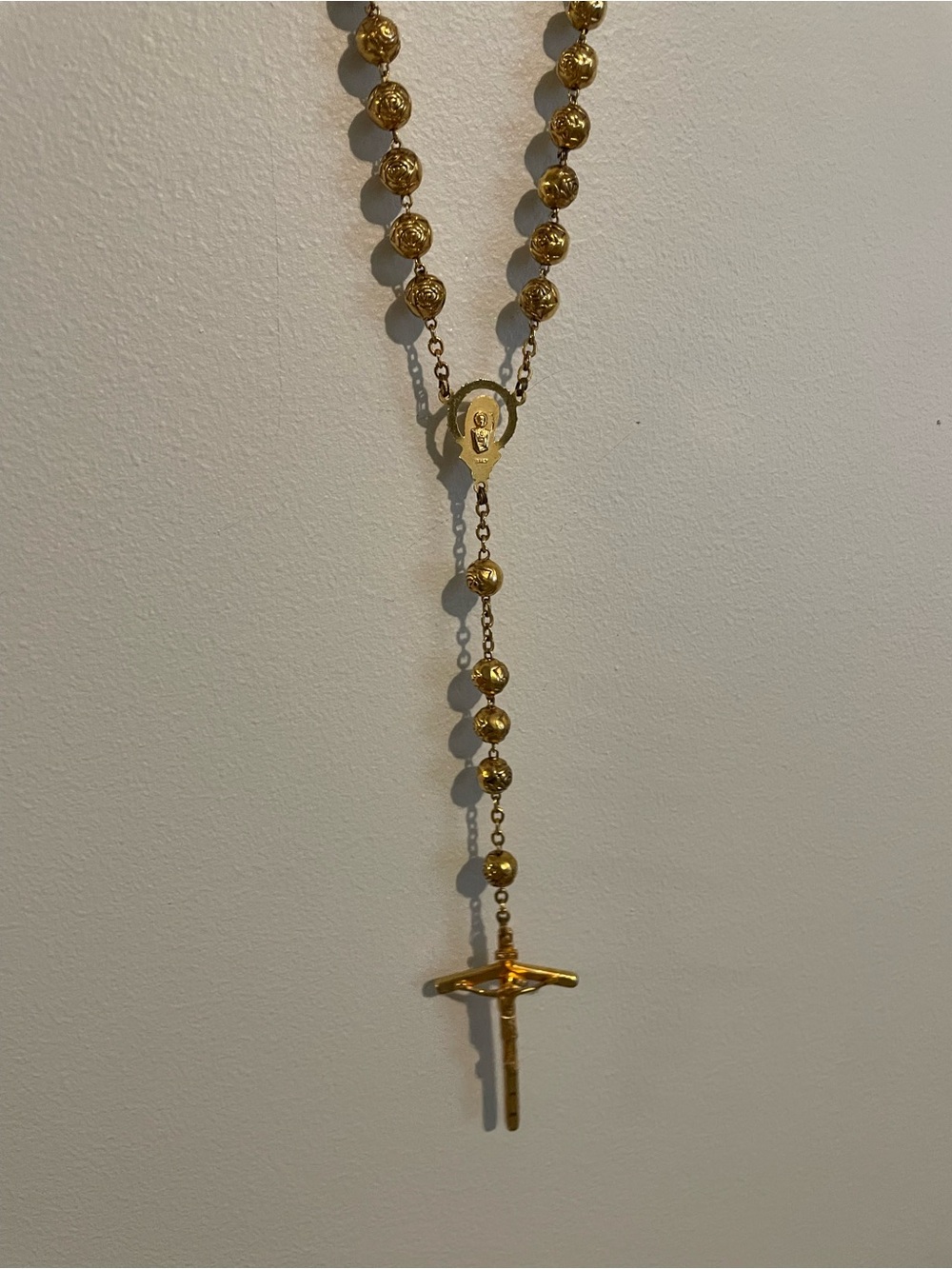 Gold-Tone Rosary Necklace with Crucifix